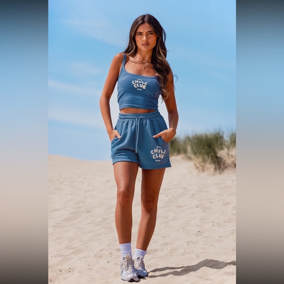 Pretty Little Thing Ink Chill Club Puff Print Drawstring Sweat Shorts - Picture 3 of 12